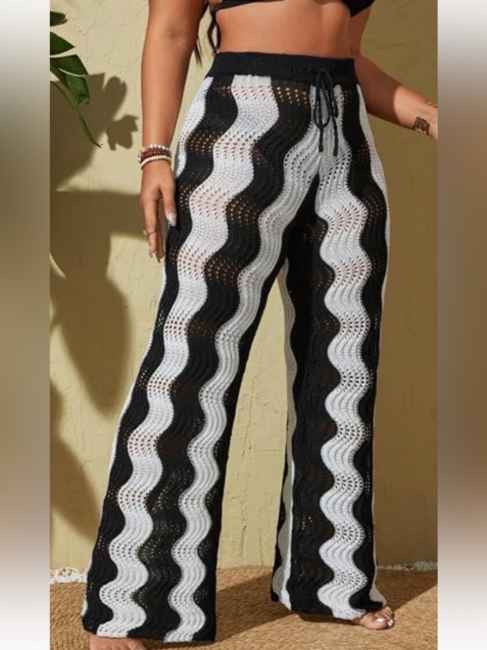 Kids Black & White Wave Knit Pants